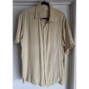 Geoffrey Beene Men's Silk Button-Down Shirt Cream Long Sleeve Woven